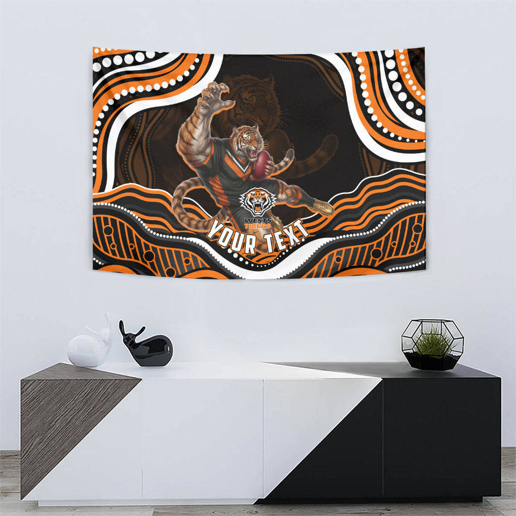 Personalized Wests Tigers Rugby Tapestry Aboriginal Dot Art - Dreamtime Rugby Mascot