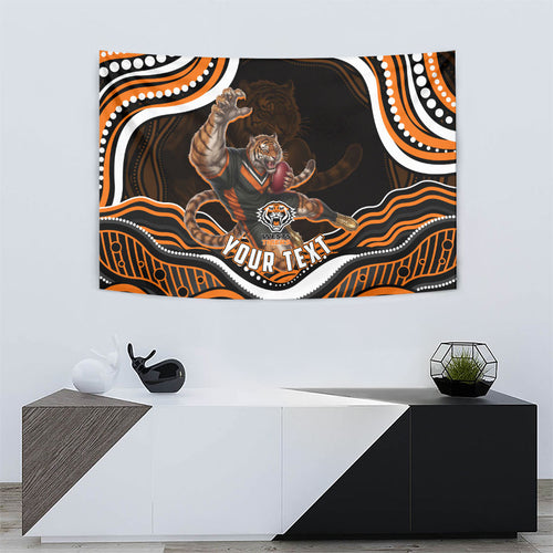 Personalized Wests Tigers Rugby Tapestry Aboriginal Dot Art - Dreamtime Rugby Mascot