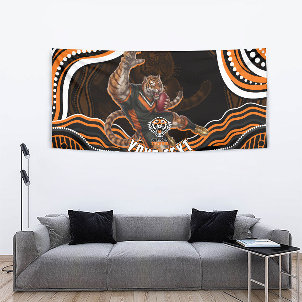 Personalized Wests Tigers Rugby Tapestry Aboriginal Dot Art - Dreamtime Rugby Mascot