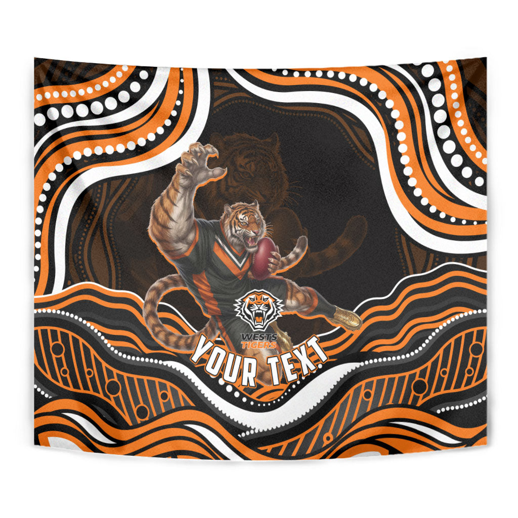 Personalized Wests Tigers Rugby Tapestry Aboriginal Dot Art - Dreamtime Rugby Mascot