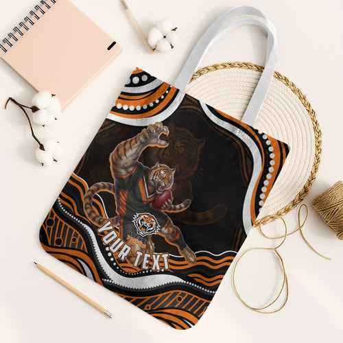 Personalized Wests Tigers Rugby Tote Bag Aboriginal Dot Art - Dreamtime Rugby Mascot