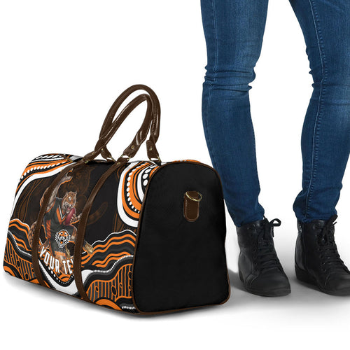 Personalized Wests Tigers Rugby Travel Bag Aboriginal Dot Art - Dreamtime Rugby Mascot