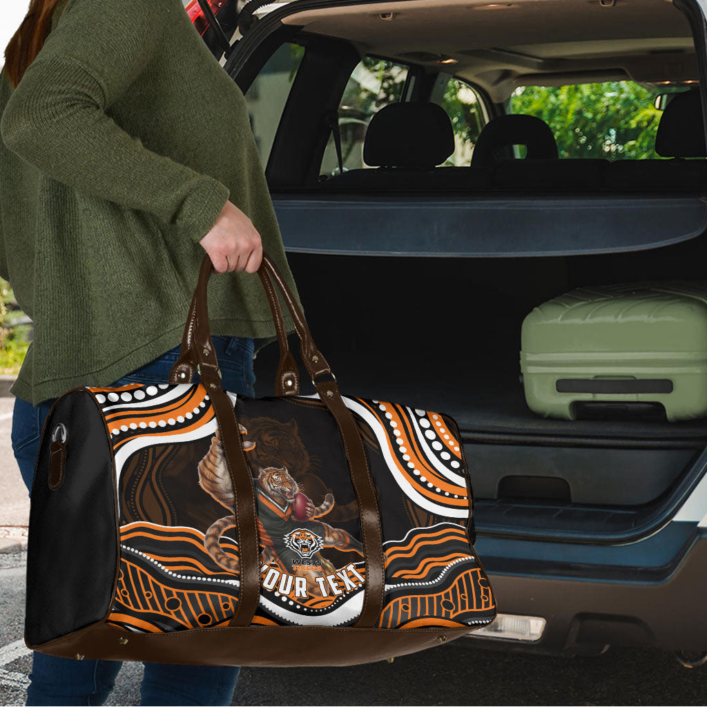 Personalized Wests Tigers Rugby Travel Bag Aboriginal Dot Art - Dreamtime Rugby Mascot