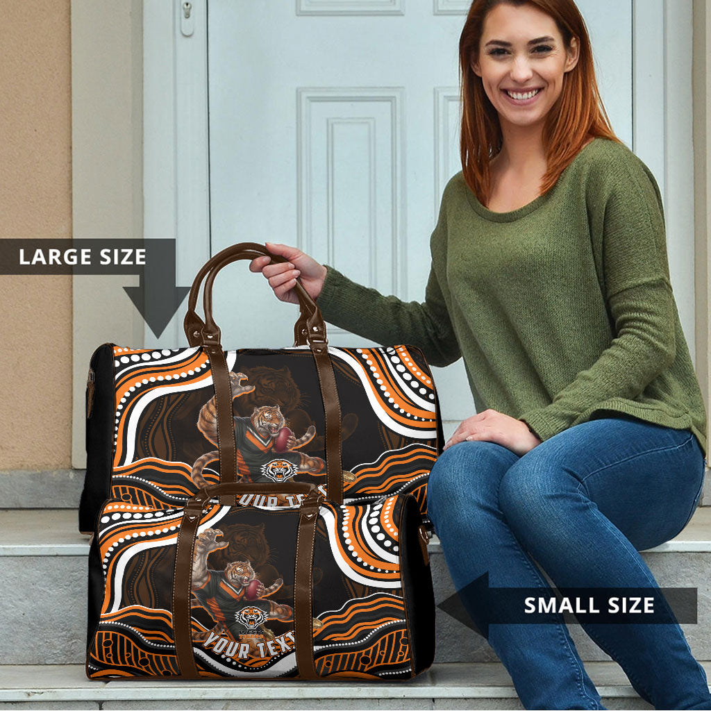 Personalized Wests Tigers Rugby Travel Bag Aboriginal Dot Art - Dreamtime Rugby Mascot