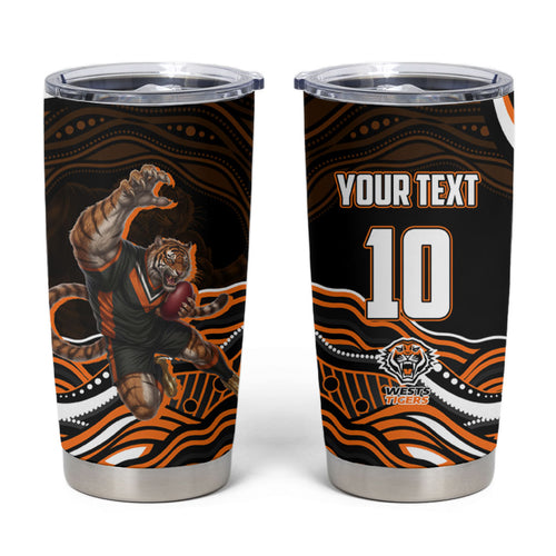 Personalized Wests Tigers Rugby Tumbler Cup Aboriginal Dot Art - Dreamtime Rugby Mascot