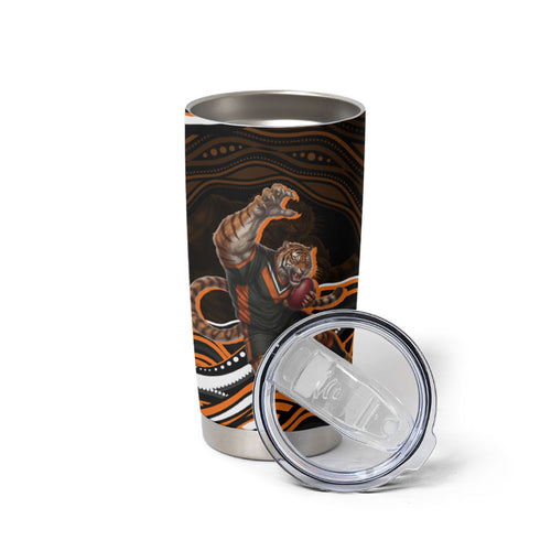 Personalized Wests Tigers Rugby Tumbler Cup Aboriginal Dot Art - Dreamtime Rugby Mascot