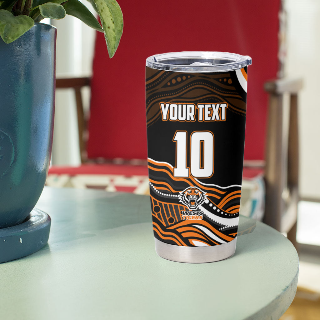 Personalized Wests Tigers Rugby Tumbler Cup Aboriginal Dot Art - Dreamtime Rugby Mascot