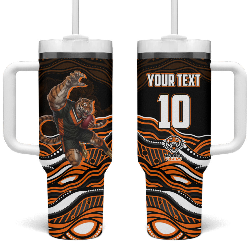 Personalized Wests Tigers Rugby Tumbler With Handle Aboriginal Dot Art - Dreamtime Rugby Mascot