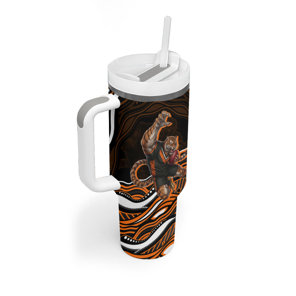 Personalized Wests Tigers Rugby Tumbler With Handle Aboriginal Dot Art - Dreamtime Rugby Mascot