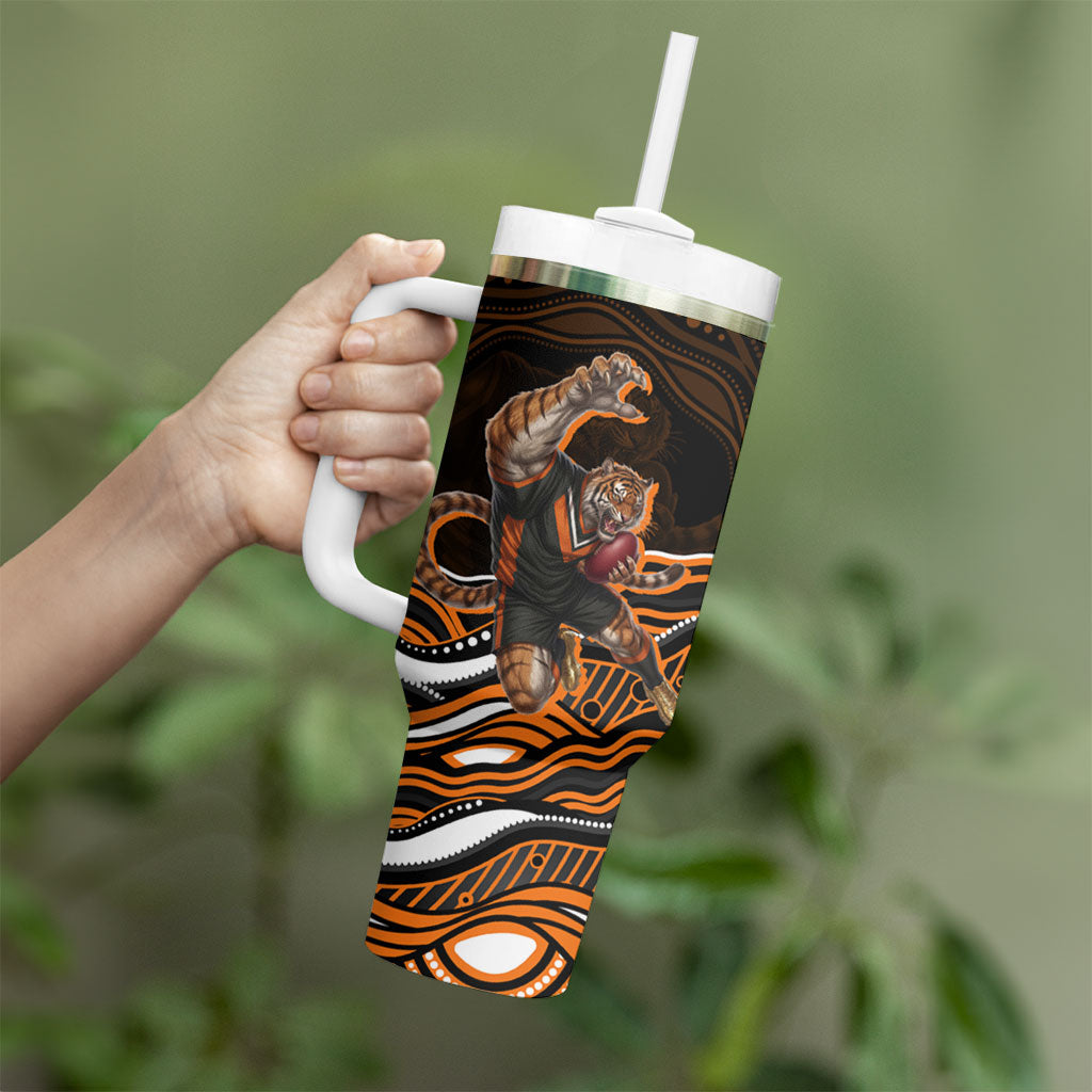Personalized Wests Tigers Rugby Tumbler With Handle Aboriginal Dot Art - Dreamtime Rugby Mascot