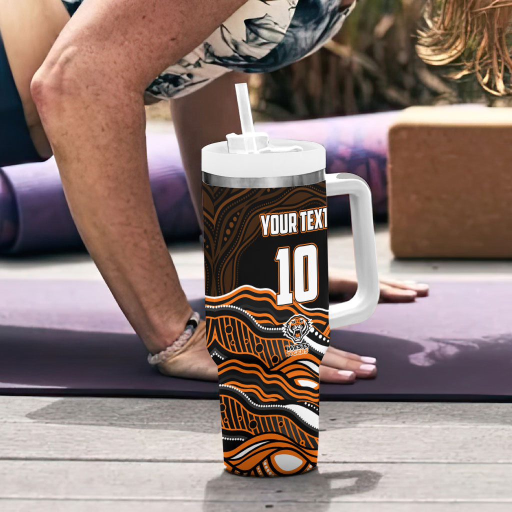 Personalized Wests Tigers Rugby Tumbler With Handle Aboriginal Dot Art - Dreamtime Rugby Mascot
