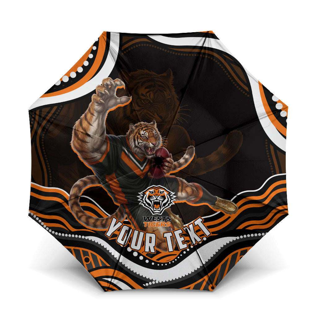 Personalized Wests Tigers Rugby Umbrella Aboriginal Dot Art - Dreamtime Rugby Mascot