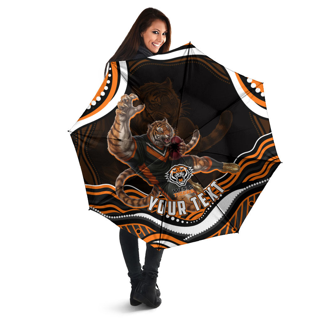 Personalized Wests Tigers Rugby Umbrella Aboriginal Dot Art - Dreamtime Rugby Mascot