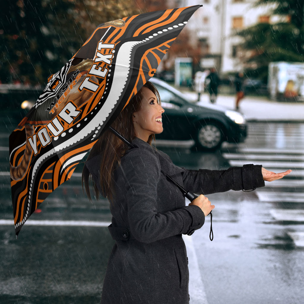 Personalized Wests Tigers Rugby Umbrella Aboriginal Dot Art - Dreamtime Rugby Mascot