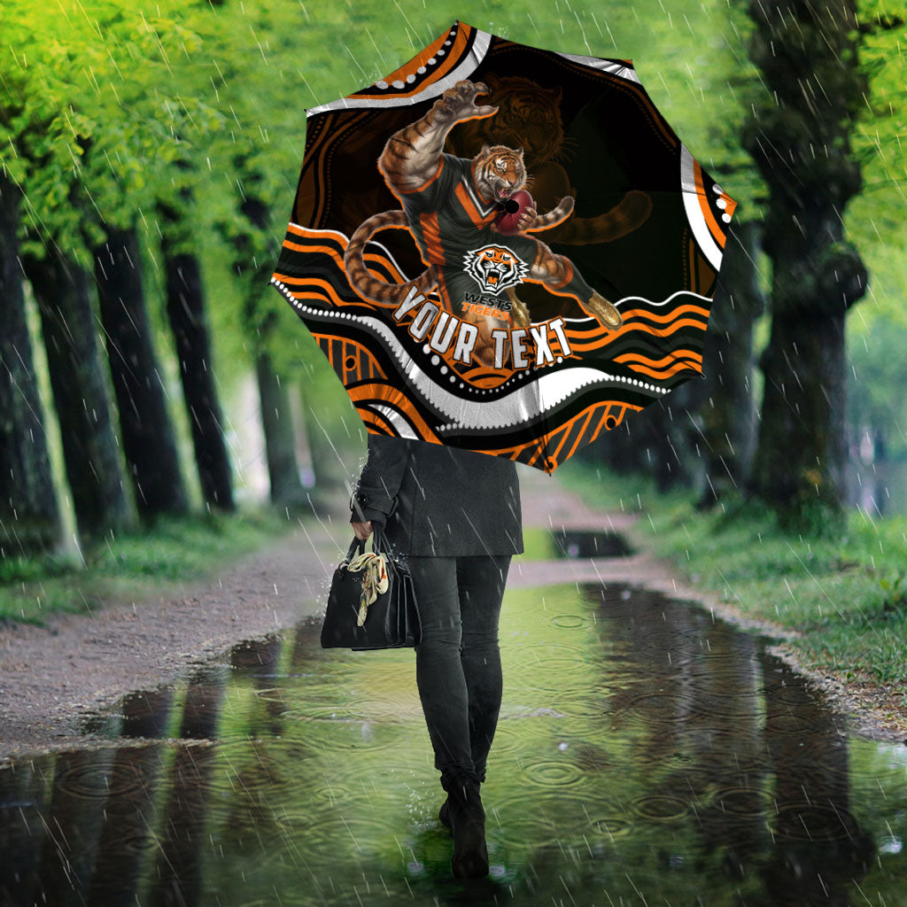 Personalized Wests Tigers Rugby Umbrella Aboriginal Dot Art - Dreamtime Rugby Mascot