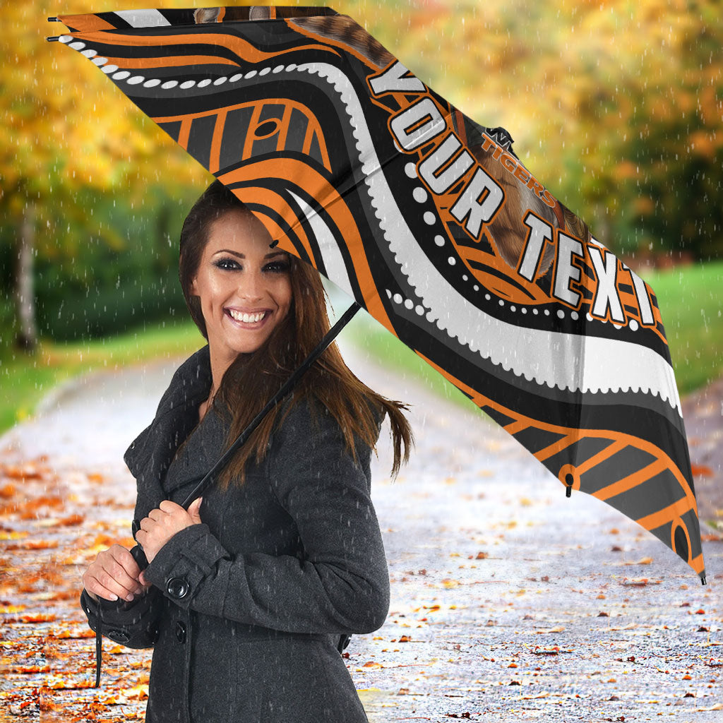 Personalized Wests Tigers Rugby Umbrella Aboriginal Dot Art - Dreamtime Rugby Mascot