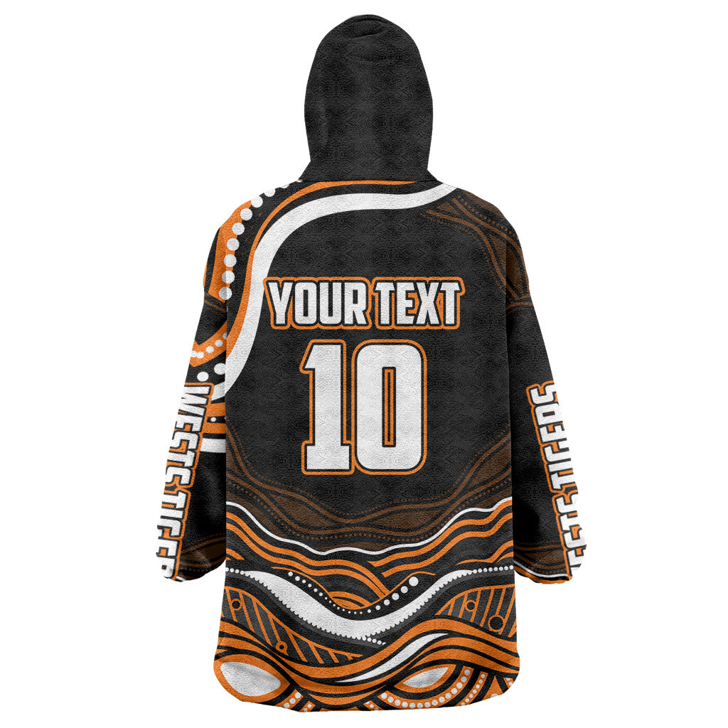 Personalized Wests Tigers Rugby Wearable Blanket Hoodie Aboriginal Dot Art - Dreamtime Rugby Mascot