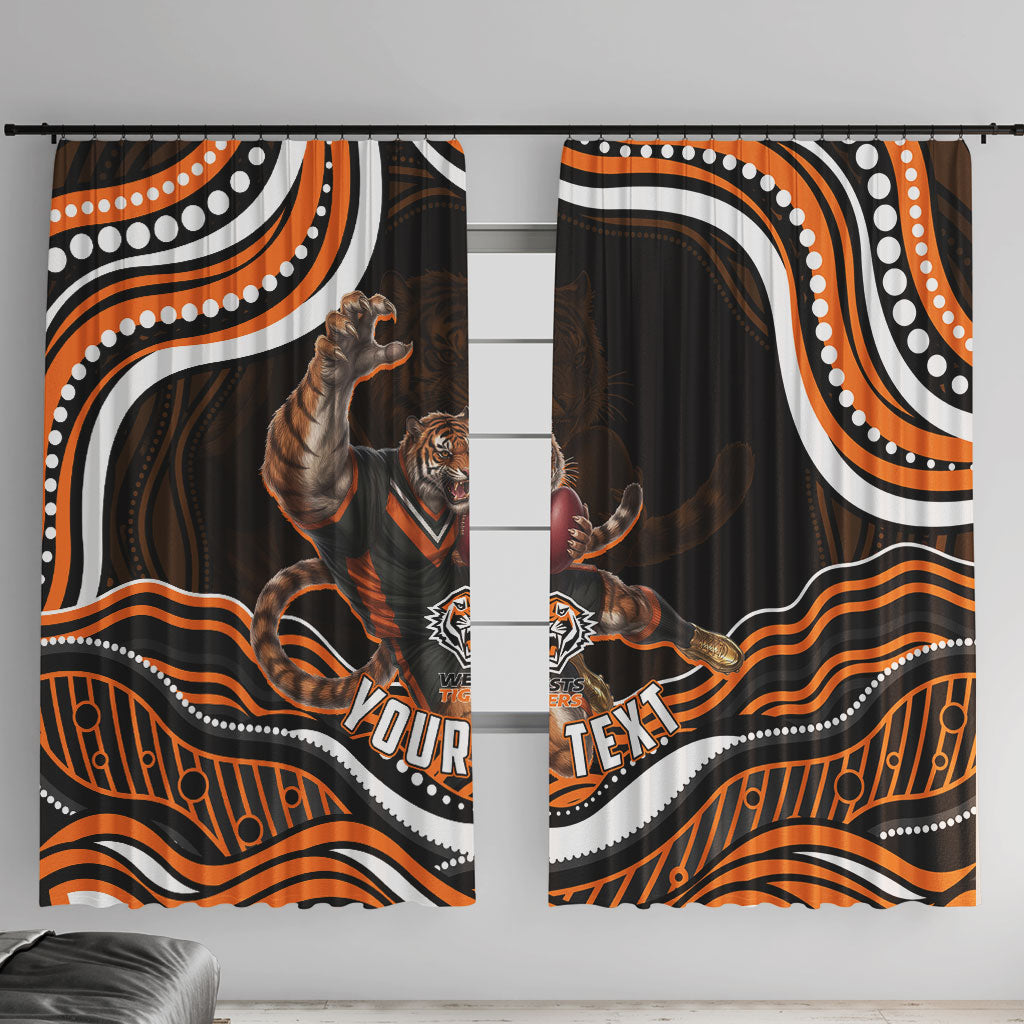 Personalized Wests Tigers Rugby Window Curtain Aboriginal Dot Art - Dreamtime Rugby Mascot