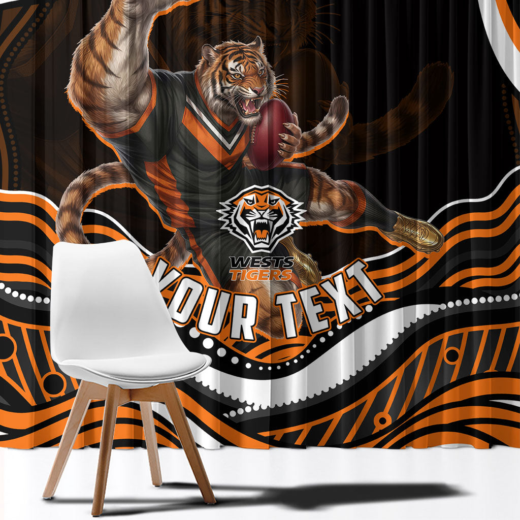 Personalized Wests Tigers Rugby Window Curtain Aboriginal Dot Art - Dreamtime Rugby Mascot