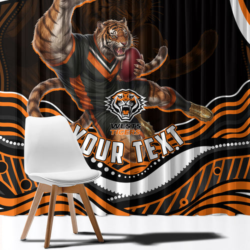 Personalized Wests Tigers Rugby Window Curtain Aboriginal Dot Art - Dreamtime Rugby Mascot
