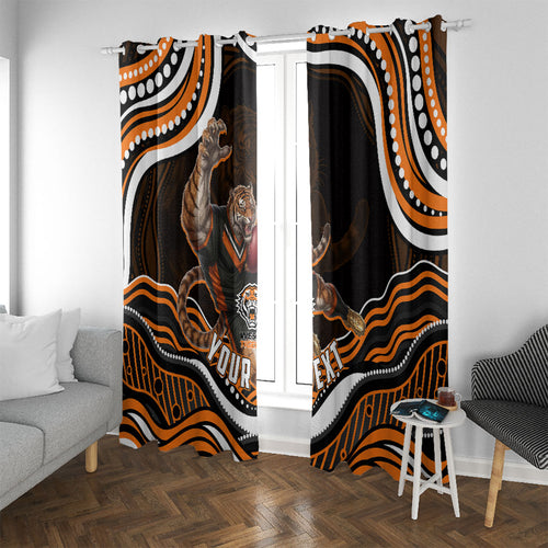 Personalized Wests Tigers Rugby Window Curtain Aboriginal Dot Art - Dreamtime Rugby Mascot