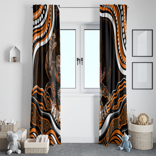 Personalized Wests Tigers Rugby Window Curtain Aboriginal Dot Art - Dreamtime Rugby Mascot