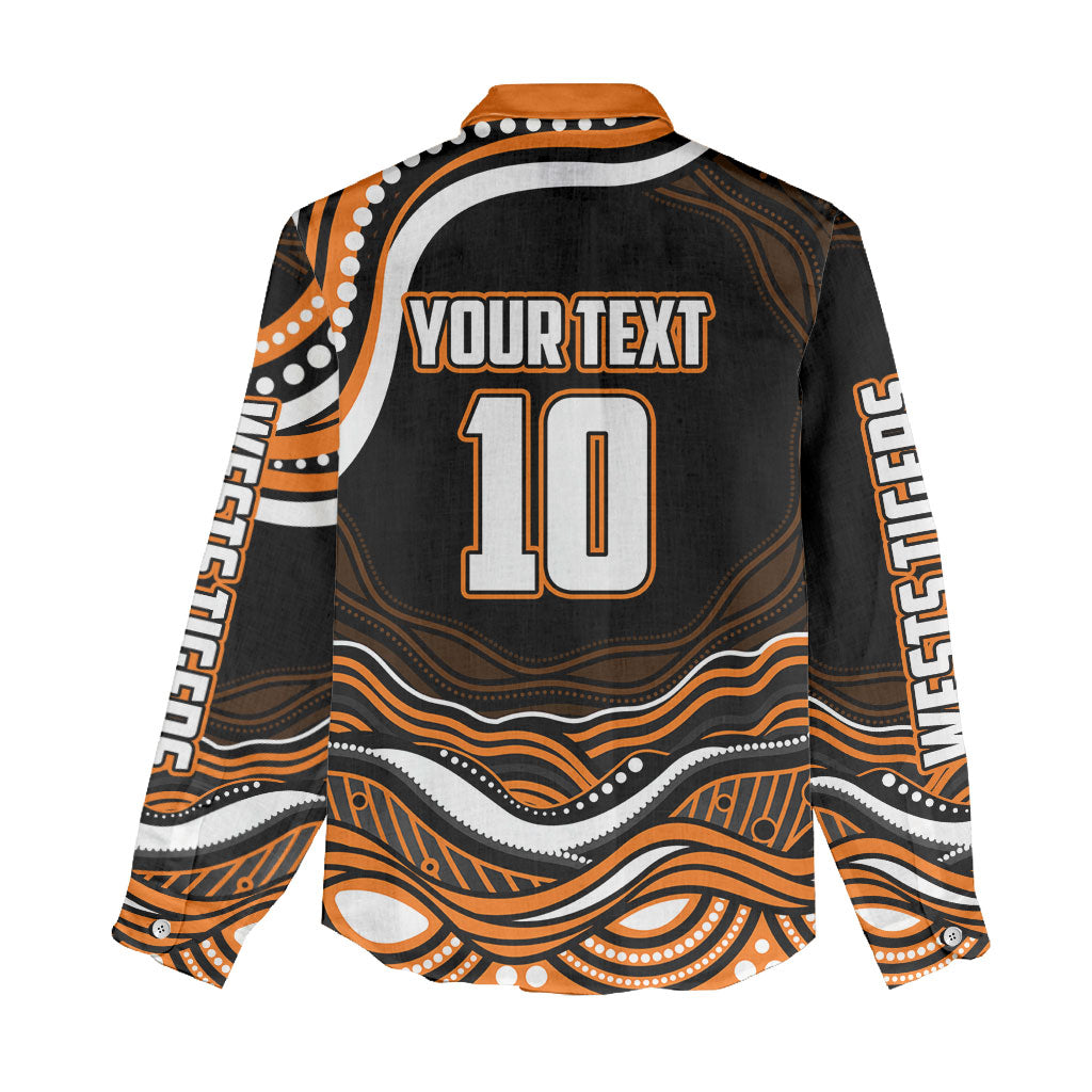 Personalized Wests Tigers Rugby Women Casual Shirt Aboriginal Dot Art - Dreamtime Rugby Mascot