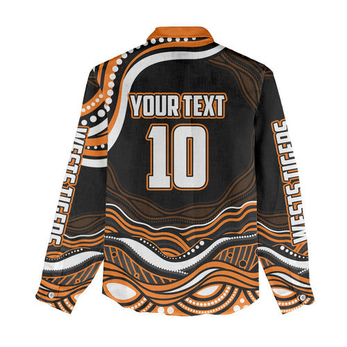 Personalized Wests Tigers Rugby Women Casual Shirt Aboriginal Dot Art - Dreamtime Rugby Mascot