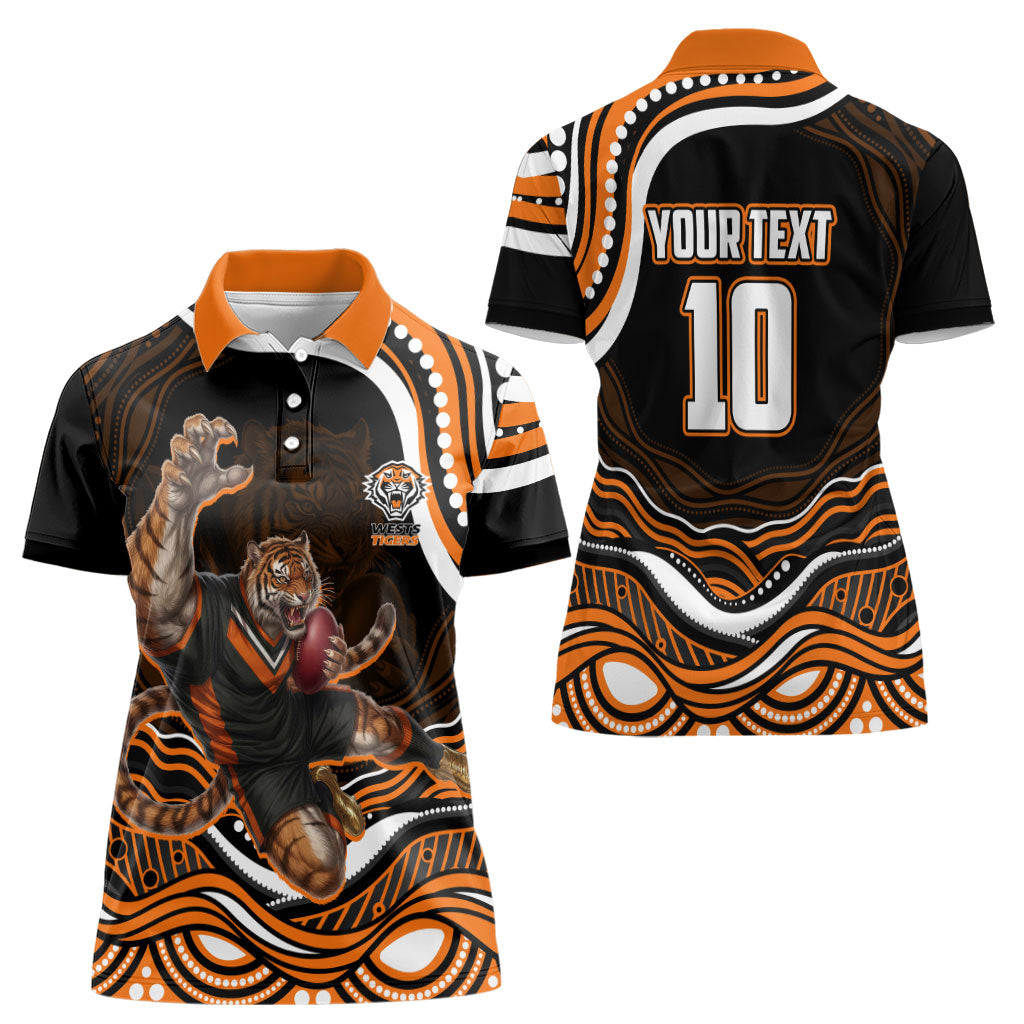 Personalized Wests Tigers Rugby Women Polo Shirt Aboriginal Dot Art - Dreamtime Rugby Mascot