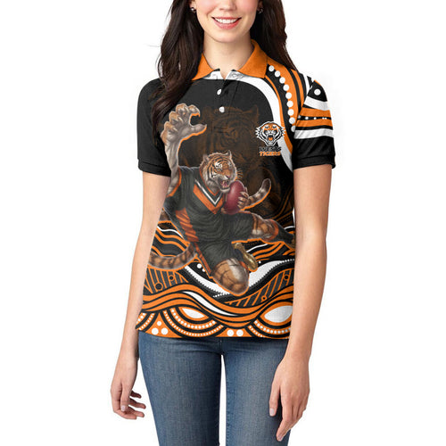 Personalized Wests Tigers Rugby Women Polo Shirt Aboriginal Dot Art - Dreamtime Rugby Mascot