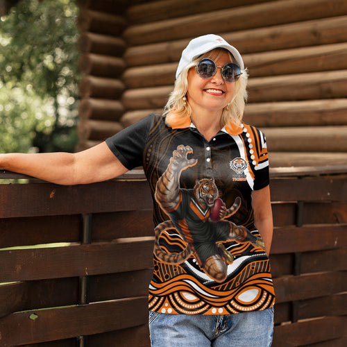 Personalized Wests Tigers Rugby Women Polo Shirt Aboriginal Dot Art - Dreamtime Rugby Mascot