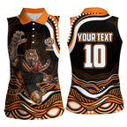 Personalized Wests Tigers Rugby Women Sleeveless Polo Shirt Aboriginal Dot Art - Dreamtime Rugby Mascot