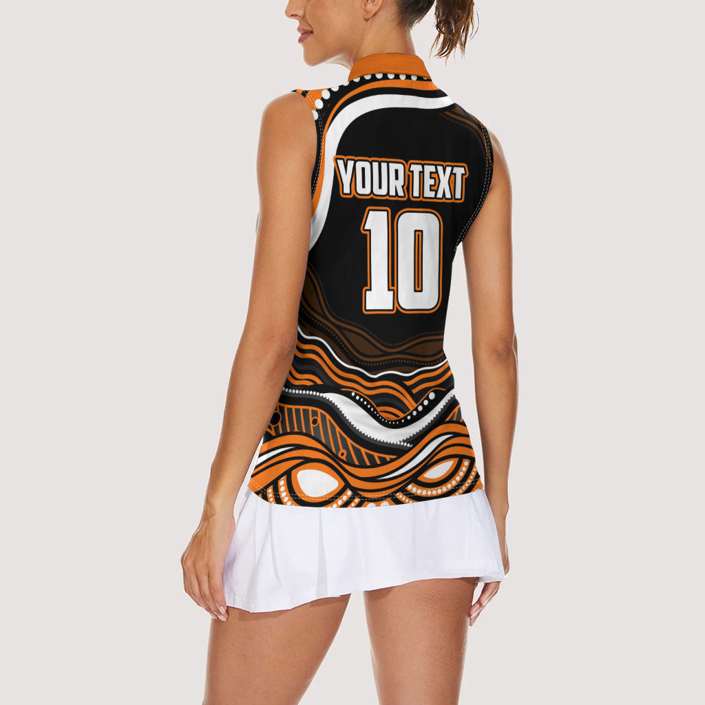 Personalized Wests Tigers Rugby Women Sleeveless Polo Shirt Aboriginal Dot Art - Dreamtime Rugby Mascot