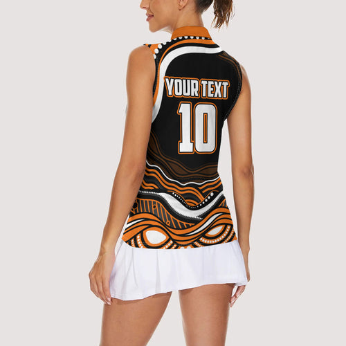 Personalized Wests Tigers Rugby Women Sleeveless Polo Shirt Aboriginal Dot Art - Dreamtime Rugby Mascot