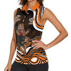 Personalized Wests Tigers Rugby Women Sleeveless Polo Shirt Aboriginal Dot Art - Dreamtime Rugby Mascot