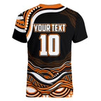 Personalized Wests Tigers Rugby Women V-Neck T-Shirt Aboriginal Dot Art - Dreamtime Rugby Mascot
