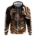 Personalized Wests Tigers Rugby Zip Hoodie Aboriginal Dot Art - Dreamtime Rugby Mascot