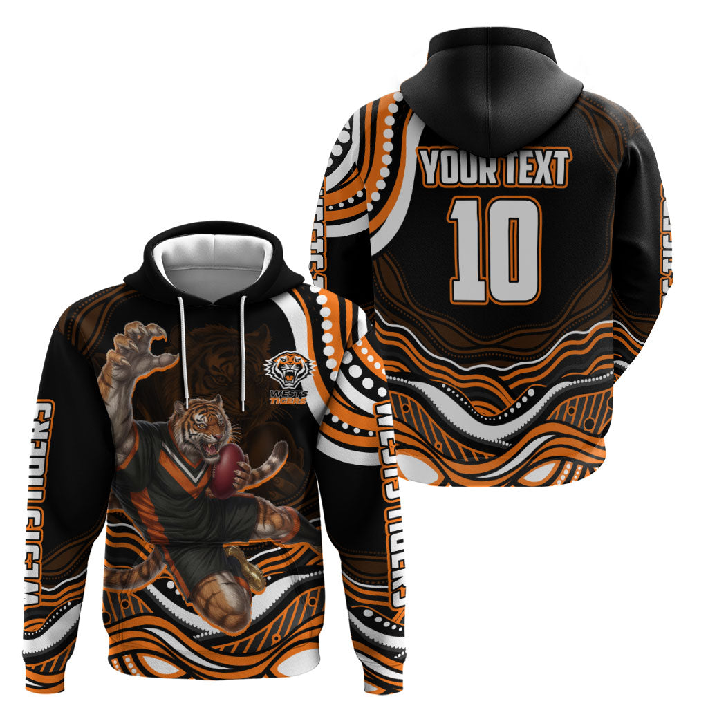 Personalized Wests Tigers Rugby Zip Hoodie Aboriginal Dot Art - Dreamtime Rugby Mascot