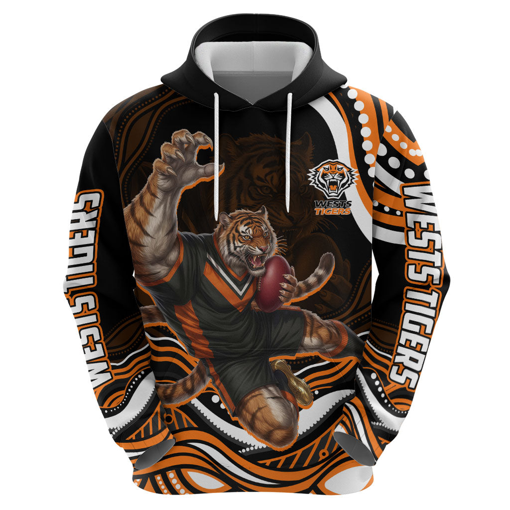 Personalized Wests Tigers Rugby Zip Hoodie Aboriginal Dot Art - Dreamtime Rugby Mascot