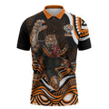 Personalized Wests Tigers Rugby Zipper Polo Shirt Aboriginal Dot Art - Dreamtime Rugby Mascot