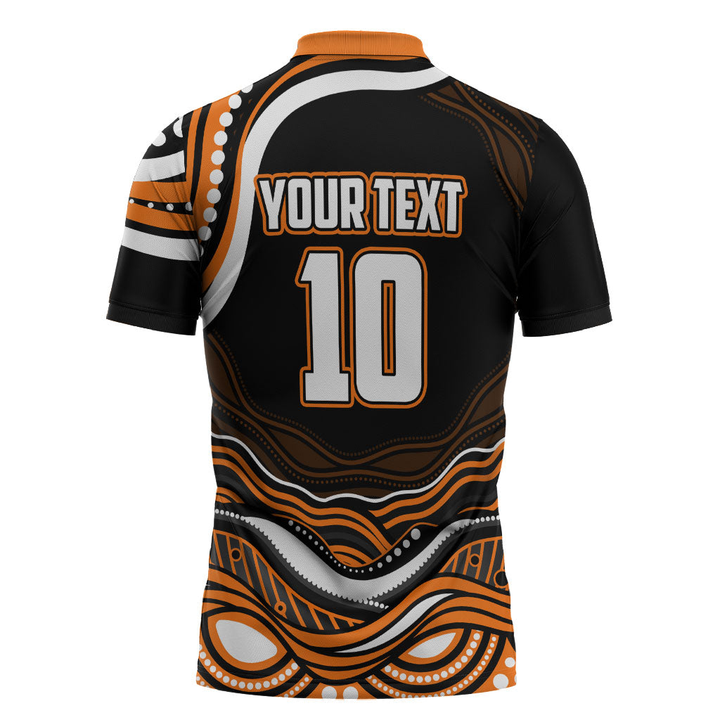 Personalized Wests Tigers Rugby Zipper Polo Shirt Aboriginal Dot Art - Dreamtime Rugby Mascot