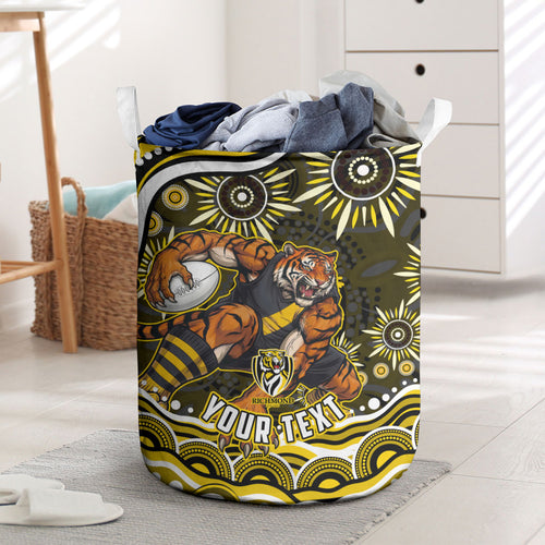 Personalized Richmond Tigers Laundry Basket Aboriginal Dot Art - Dreamtime Football Mascot