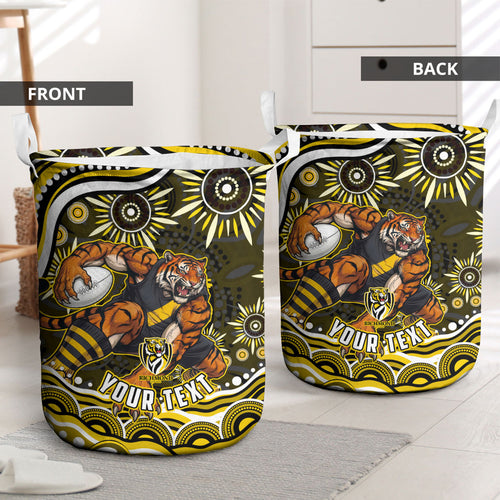 Personalized Richmond Tigers Laundry Basket Aboriginal Dot Art - Dreamtime Football Mascot