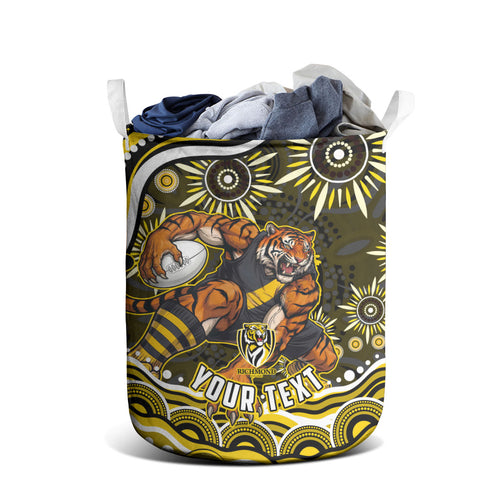 Personalized Richmond Tigers Laundry Basket Aboriginal Dot Art - Dreamtime Football Mascot