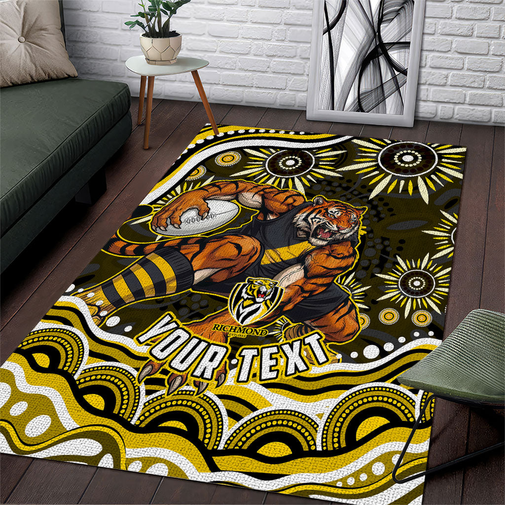 Personalized Richmond Tigers Area Rug Aboriginal Dot Art - Dreamtime Football Mascot