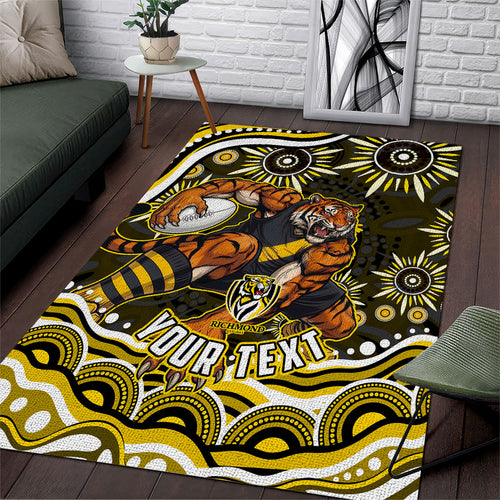 Personalized Richmond Tigers Area Rug Aboriginal Dot Art - Dreamtime Football Mascot
