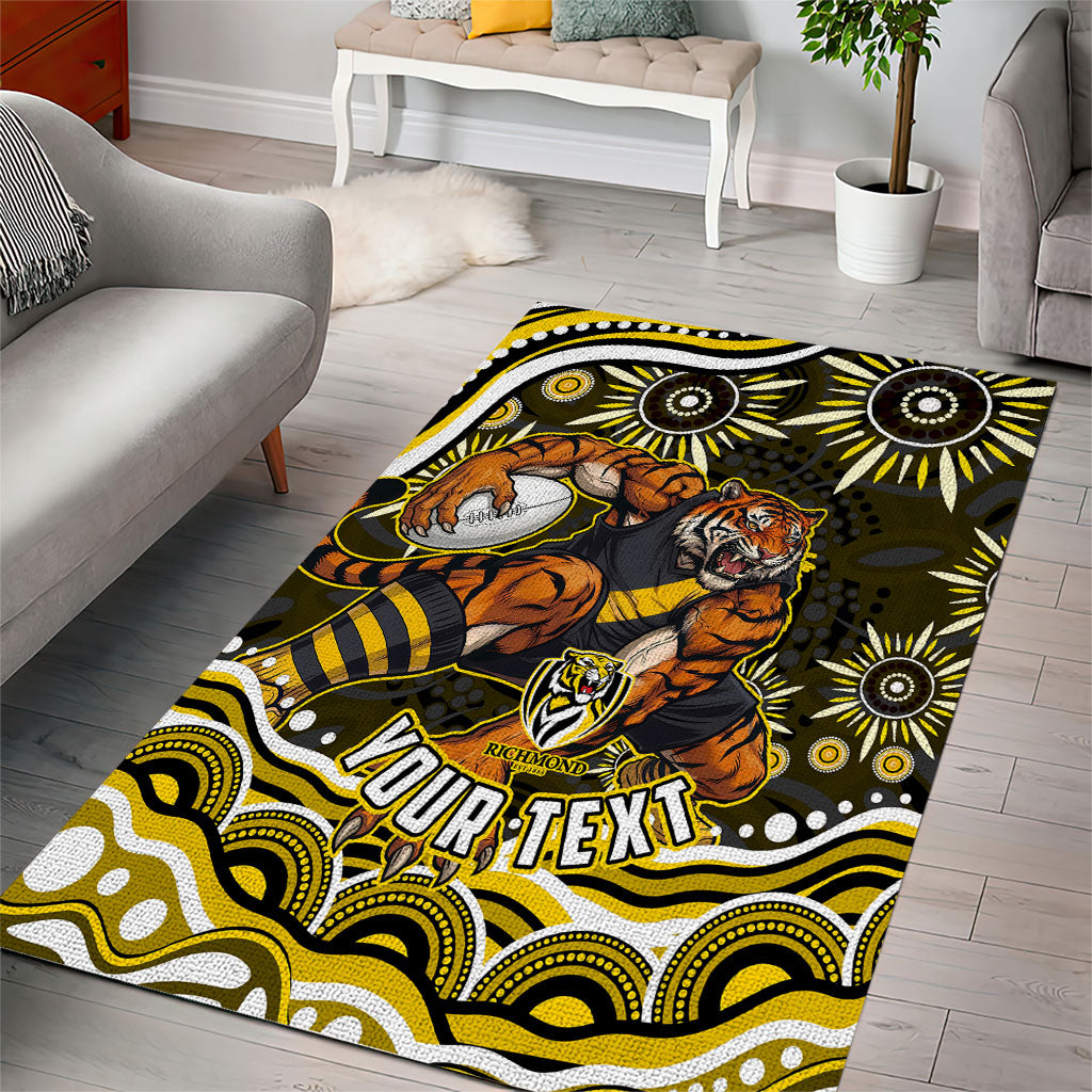 Personalized Richmond Tigers Area Rug Aboriginal Dot Art - Dreamtime Football Mascot