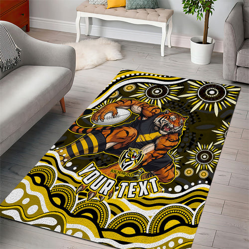 Personalized Richmond Tigers Area Rug Aboriginal Dot Art - Dreamtime Football Mascot