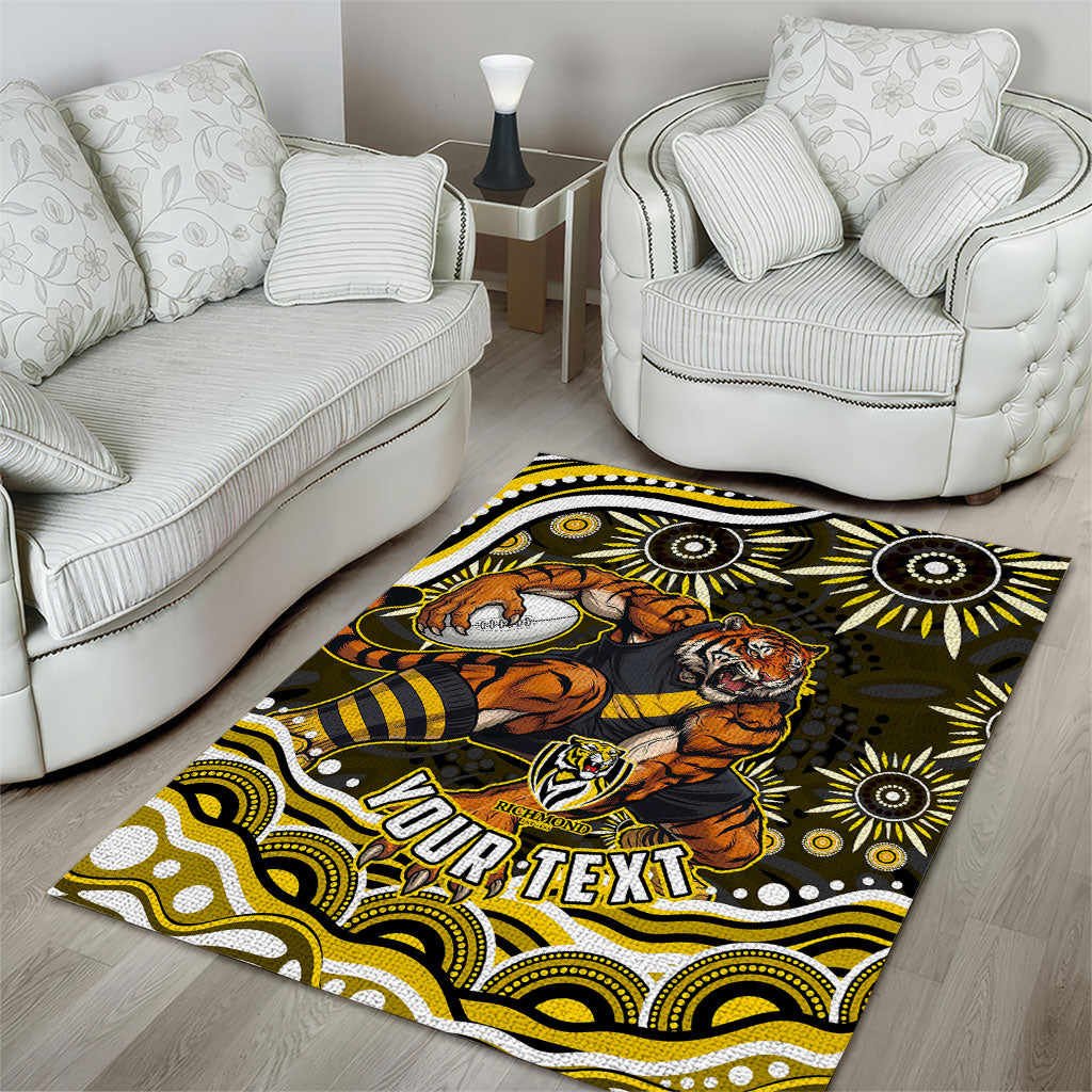 Personalized Richmond Tigers Area Rug Aboriginal Dot Art - Dreamtime Football Mascot