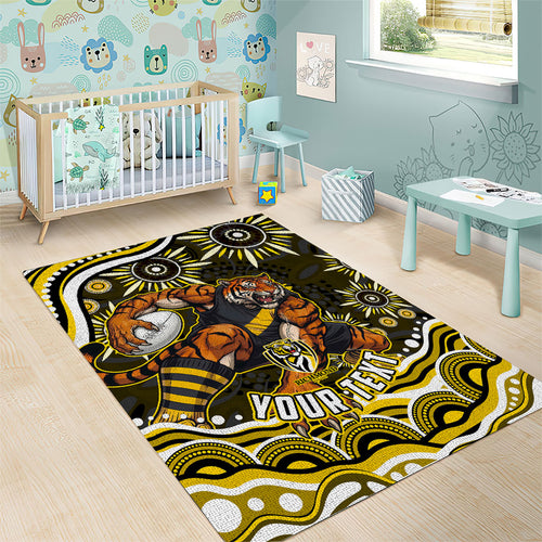 Personalized Richmond Tigers Area Rug Aboriginal Dot Art - Dreamtime Football Mascot